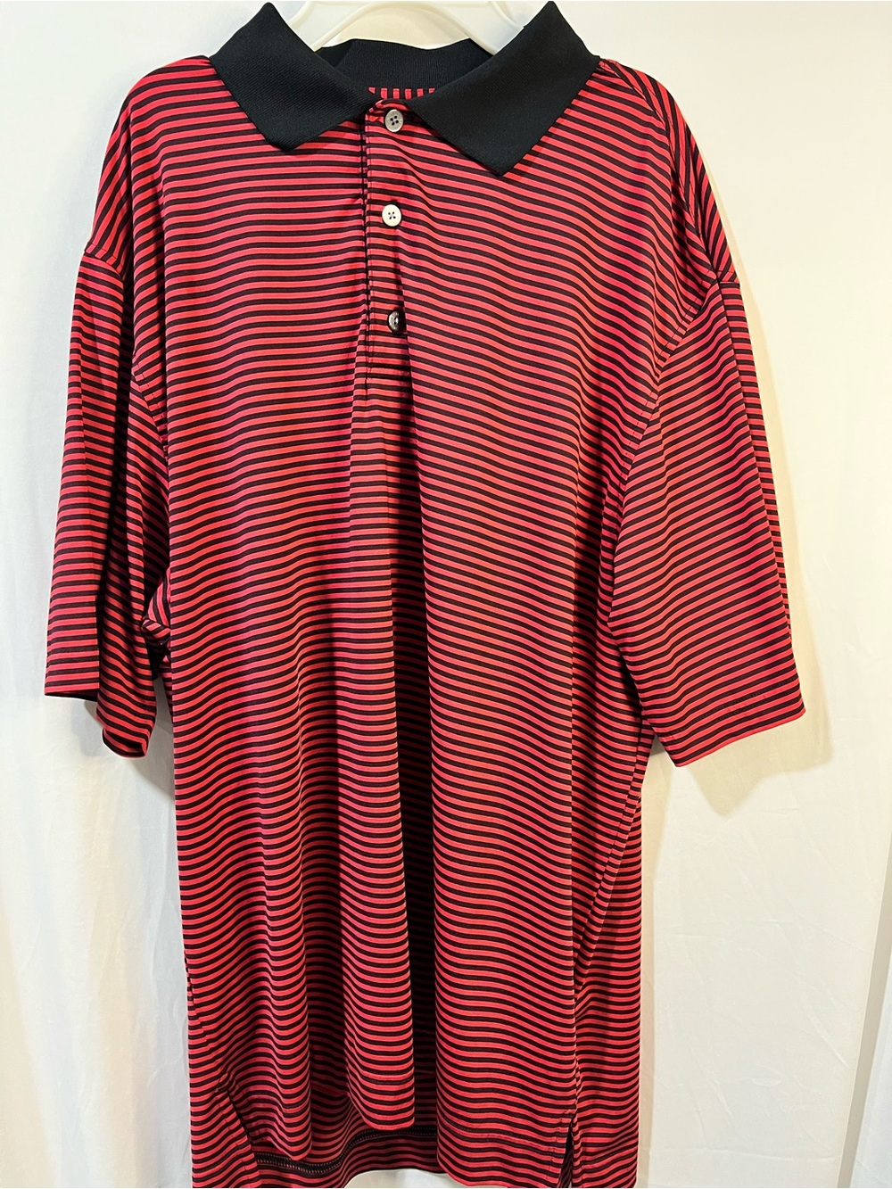 Footjoy FJ PERFORMANCE, GOLF POLO SHIRT MEN’S LARGE, RED BLACK STRIPED